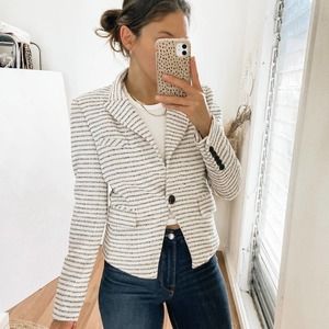 Veronica Beard White and Black Striped Blazer